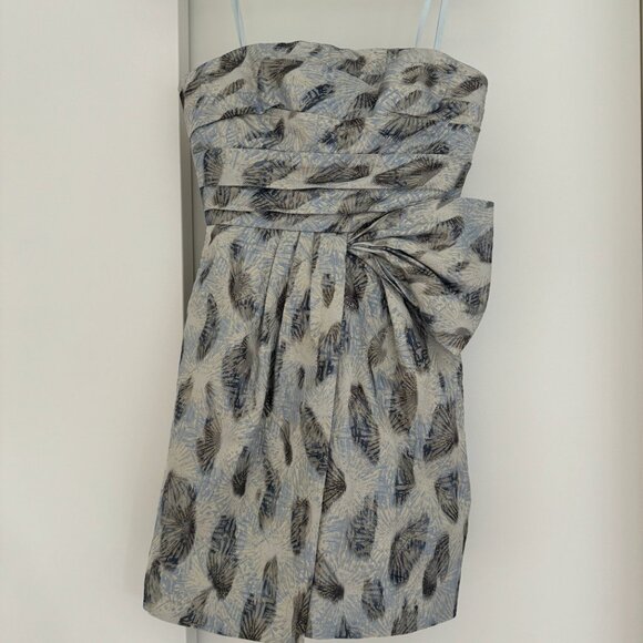 BCBG Blue and Metallic Jacquard Mini Dress With Bow Detail - Picture 8 of 10